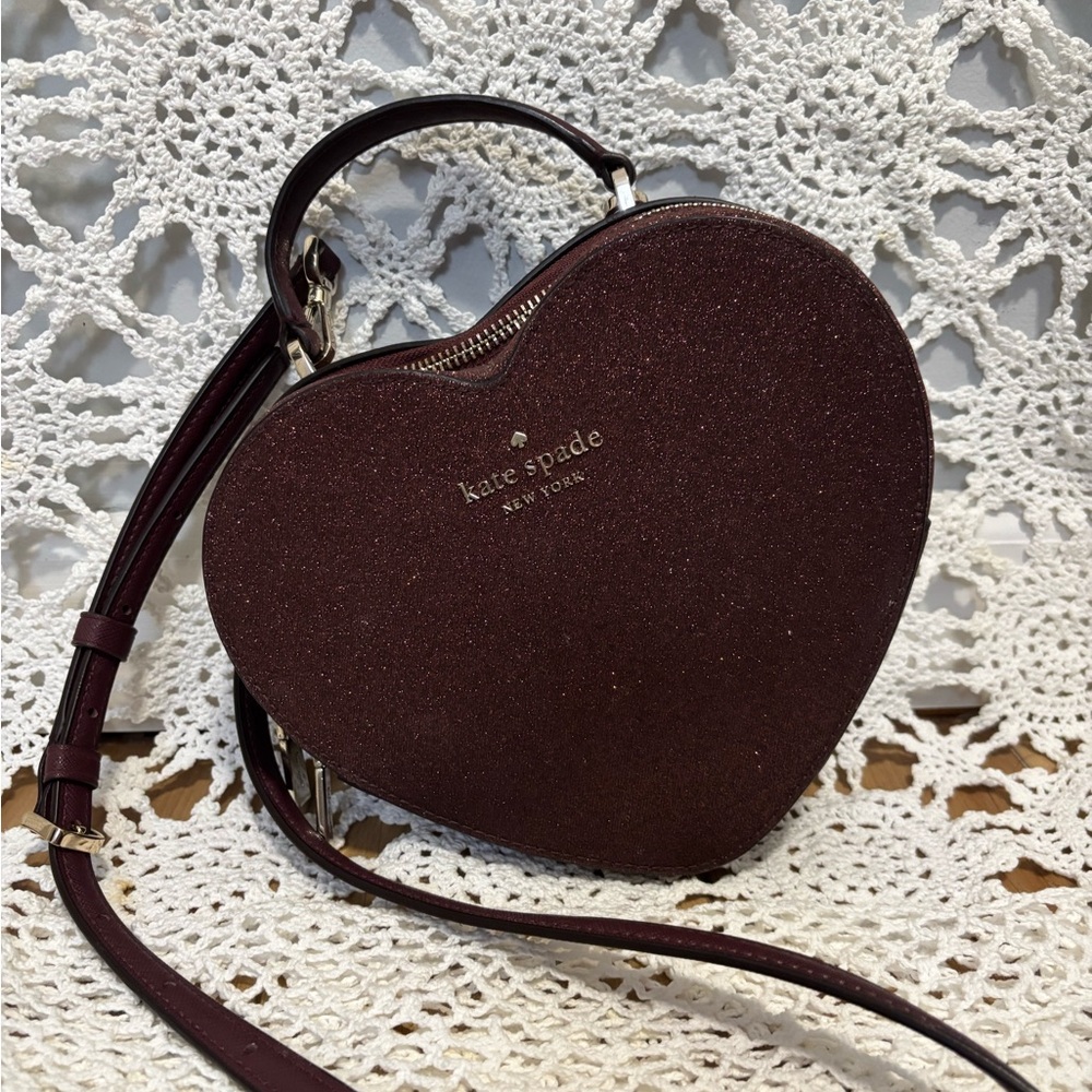 ♠️Kate Spade Sparkling Maroon Heart Crossbody Bag